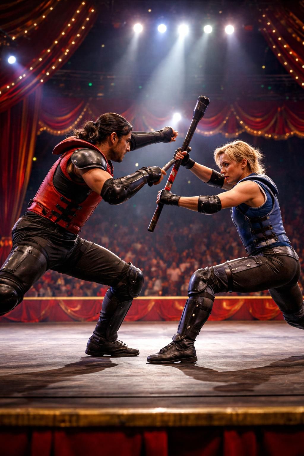 découvrez notre équipement de combat scénique spécialement conçu pour les chorégraphies, incluant le fighting kit utilisé au cirque, alliant sécurité et réalisme pour des performances impressionnantes.
